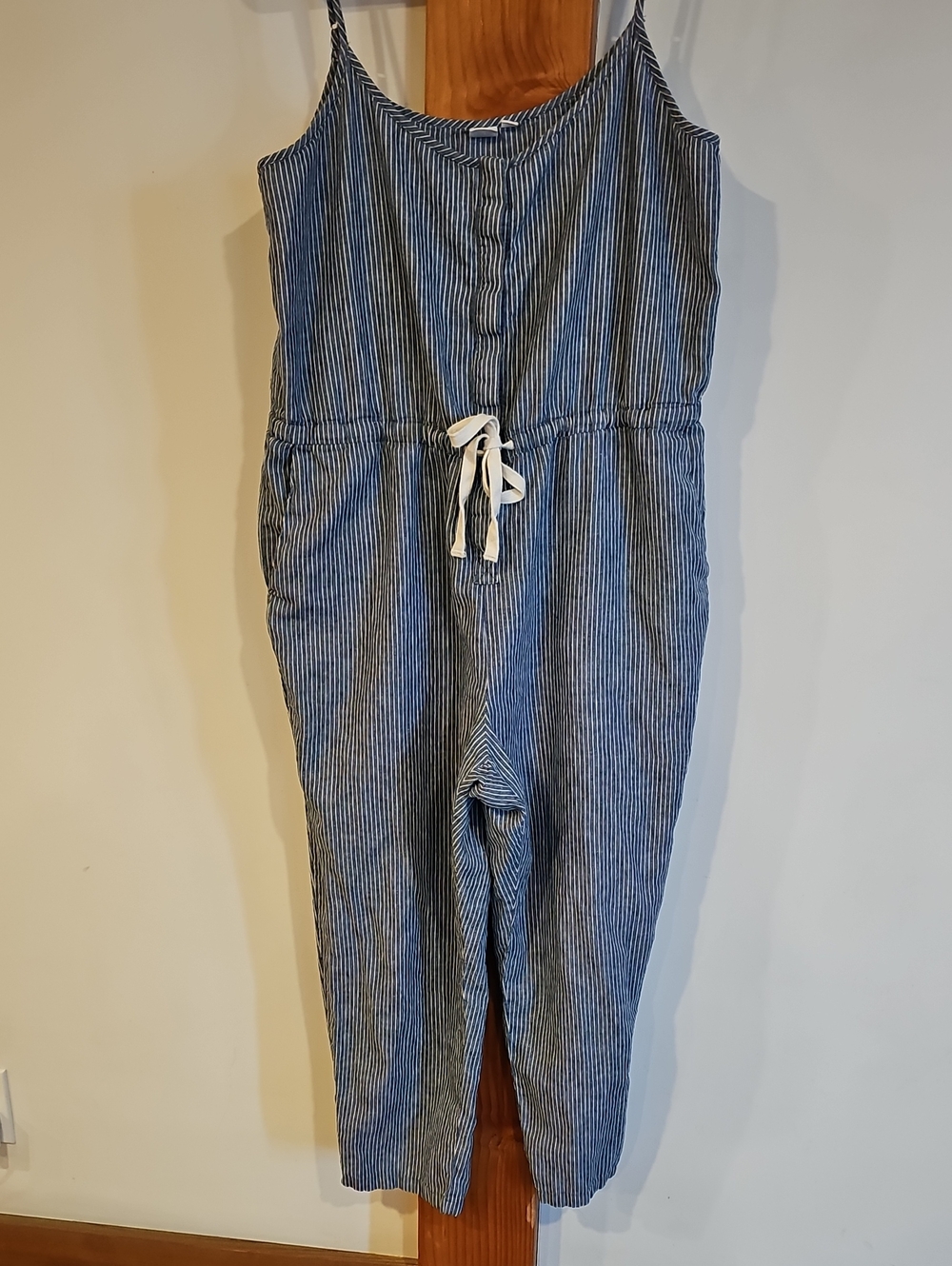 GAP Blue and White Striped Tie-Waist Jumpsuit